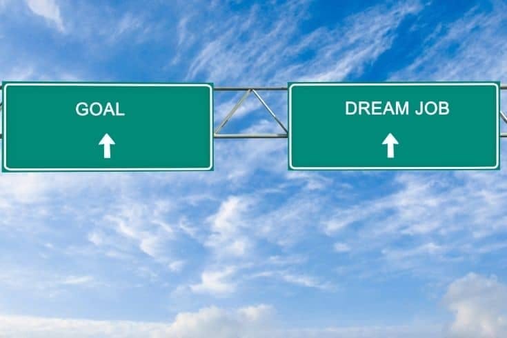 Road sign to goal and dream job highway sign
