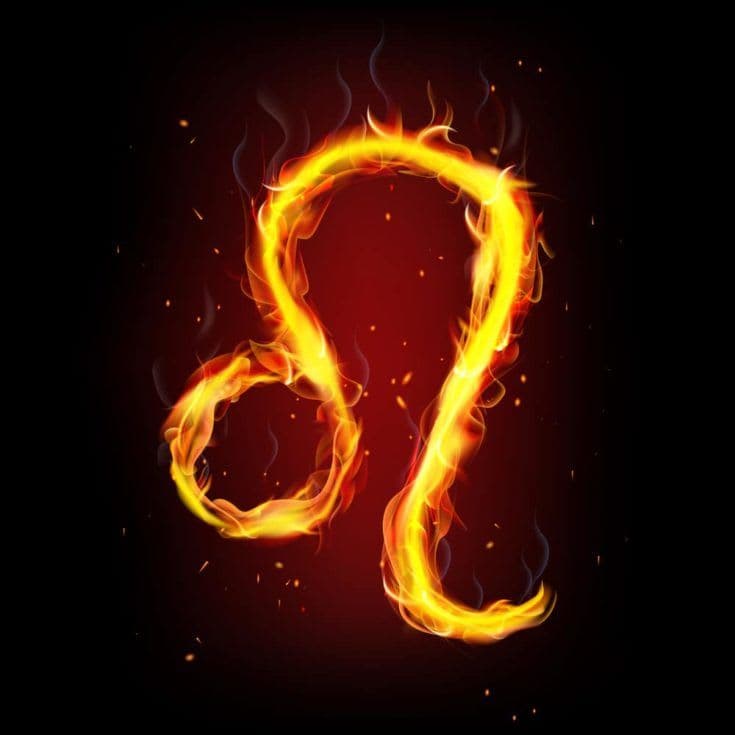 Abstract design of Zodiac sign for Leo in fire flames on dark background
