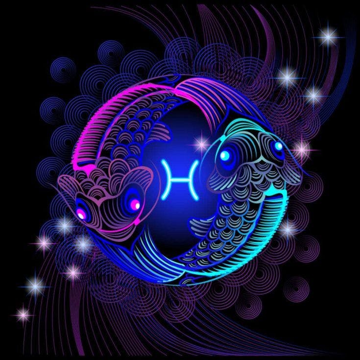 Neon sign of the zodiac Pisces