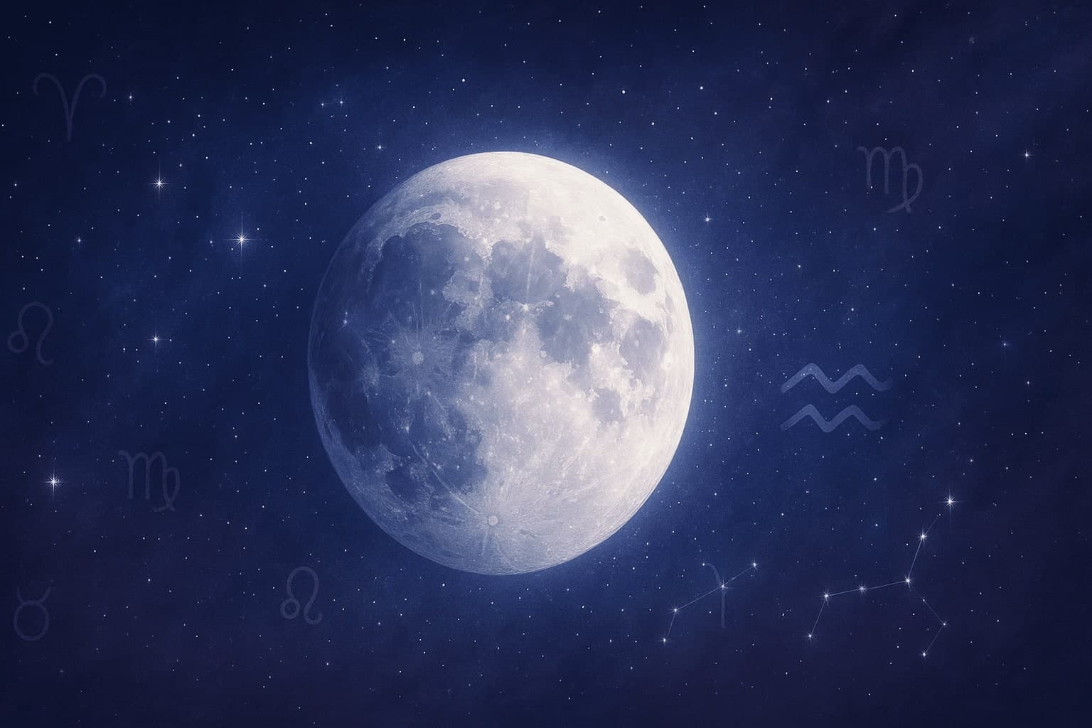 Illustration of the Moon drifting through a night sky with Aquarius constellation accents representing the 2025 void of course astrology calendar.