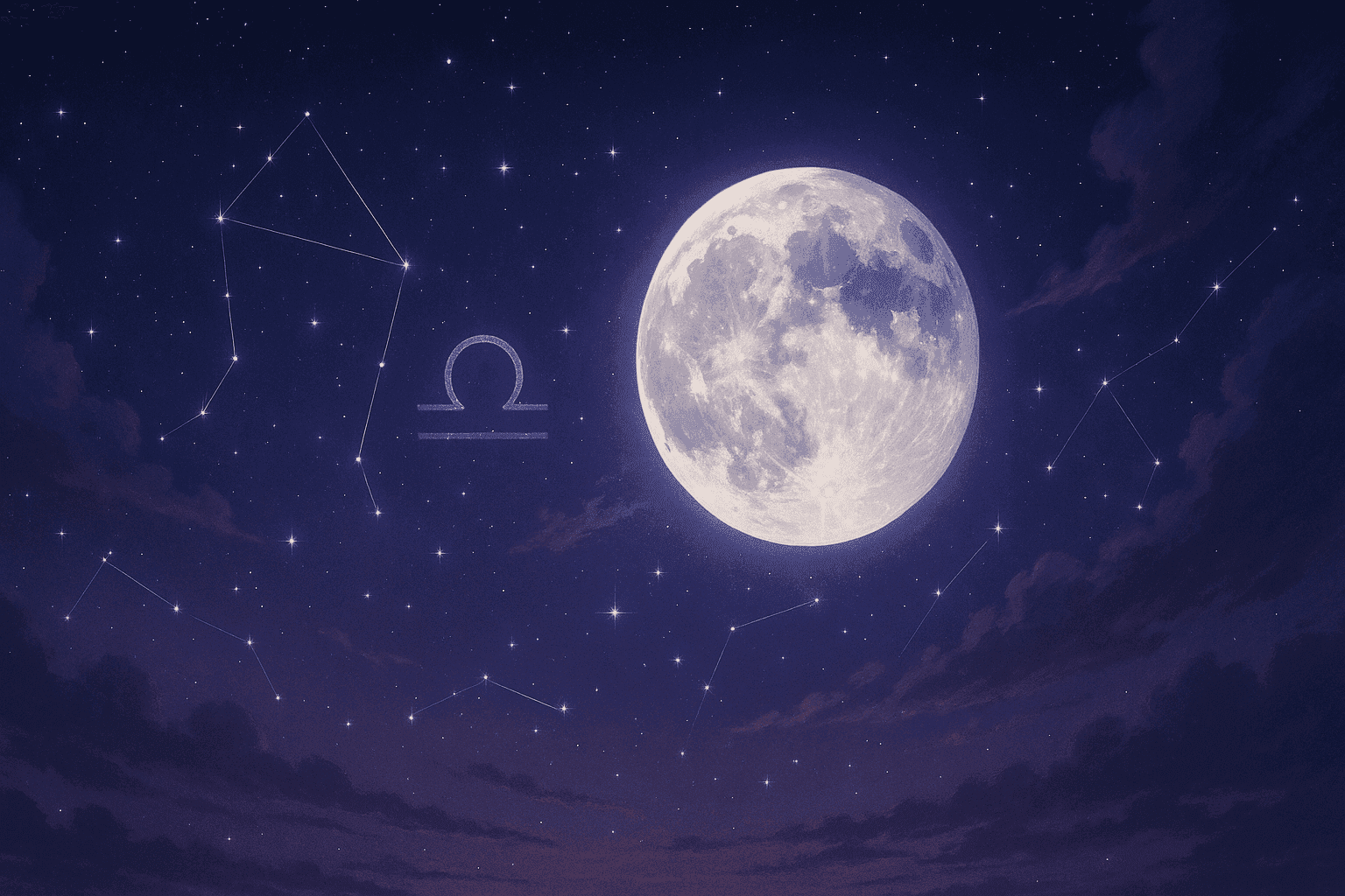 Atmospheric depiction of the Moon pausing mid-orbit with Libra glyphs for the July 2025 void of course schedule.