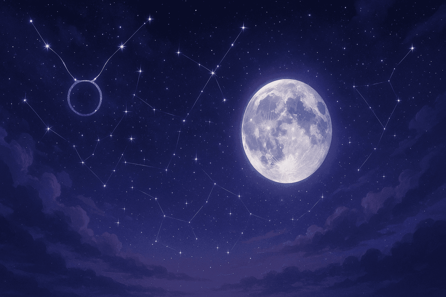 Atmospheric depiction of the Moon pausing mid-orbit with Taurus glyphs for the December 2025 void of course schedule.