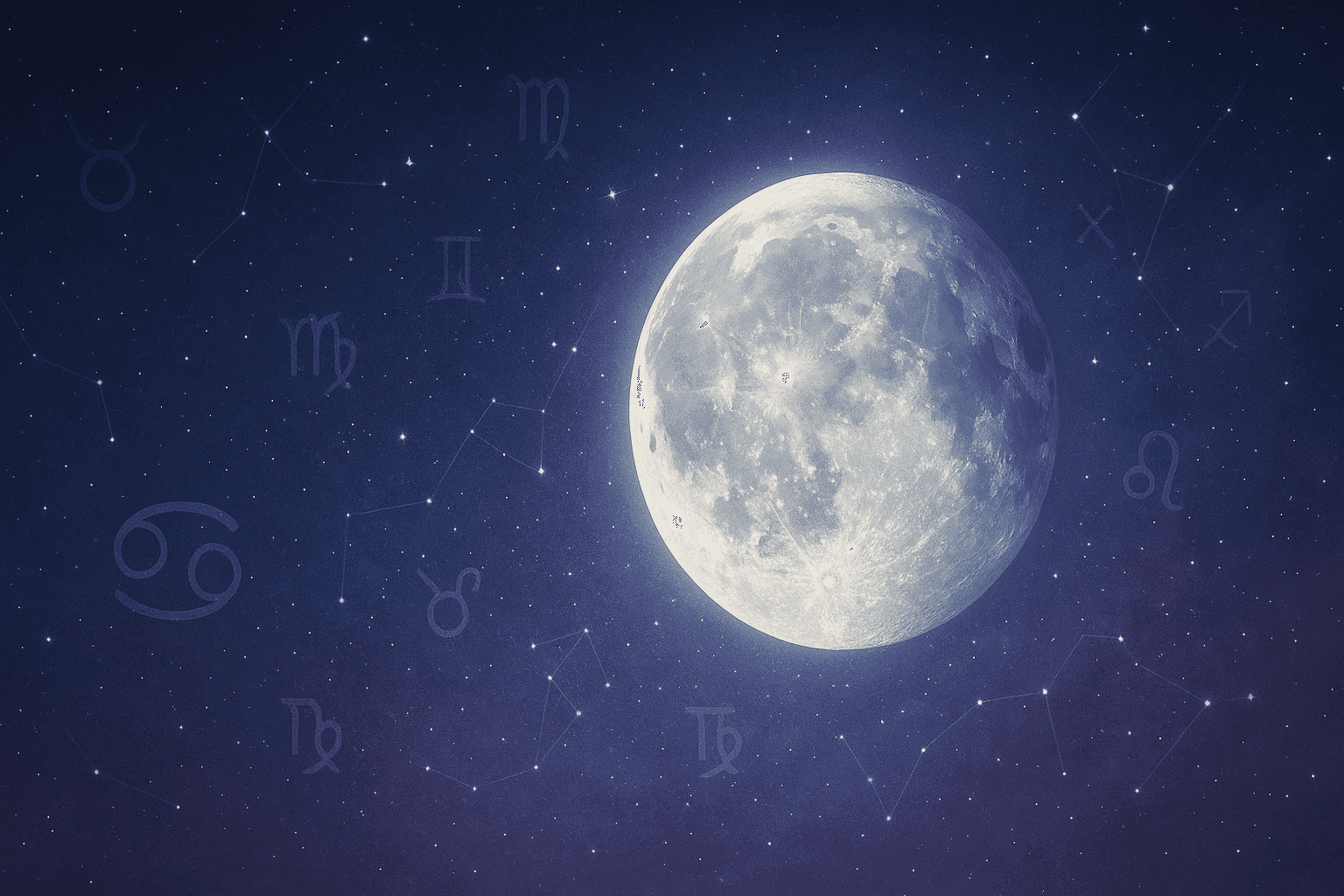Illustration of the Moon drifting through a night sky with Cancer constellation accents representing the 2026 void of course astrology calendar.
