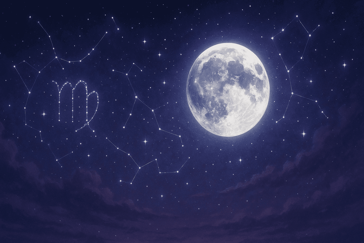 Atmospheric depiction of the Moon pausing mid-orbit with Virgo glyphs for the March 2026 void of course schedule.