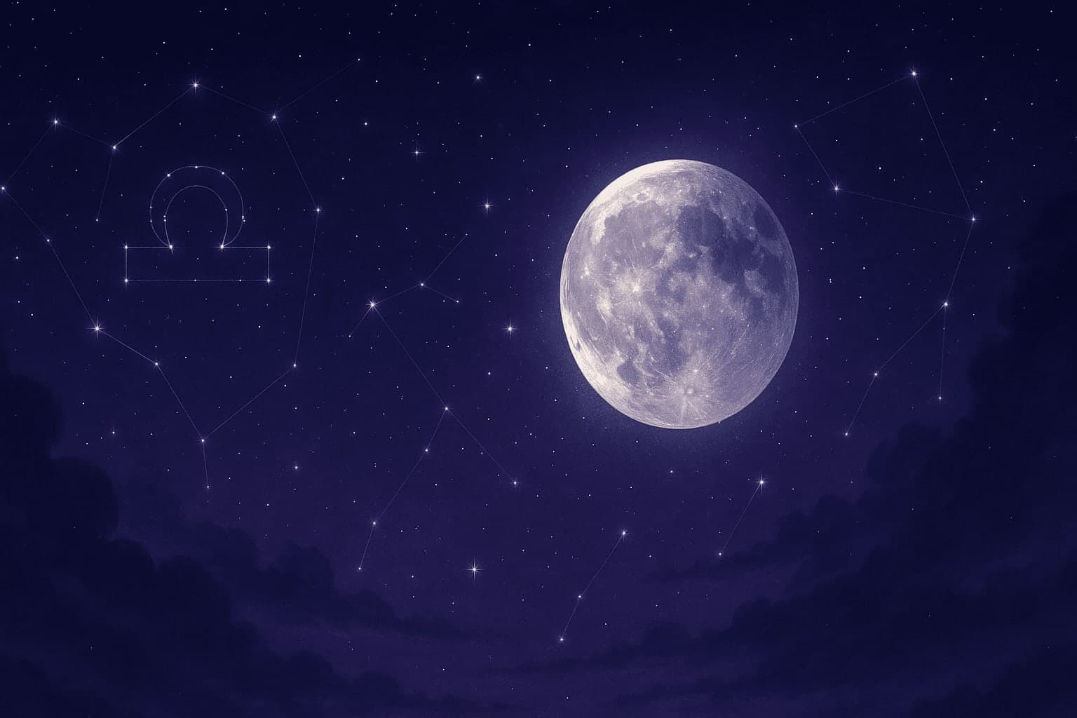 Atmospheric depiction of the Moon pausing mid-orbit with Libra glyphs for the April 2026 void of course schedule.