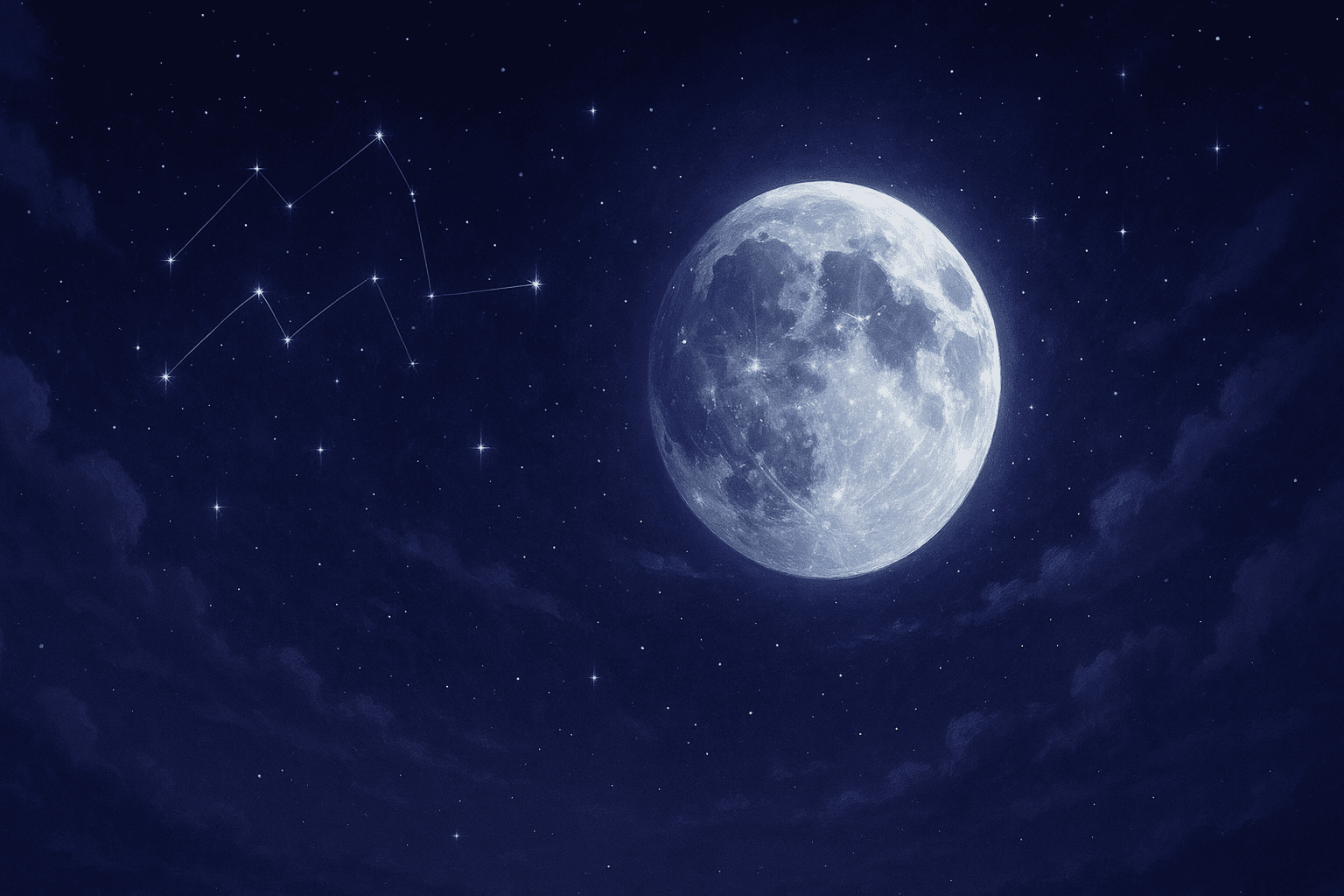 Atmospheric depiction of the Moon pausing mid-orbit with Aquarius glyphs for the July 2026 void of course schedule.