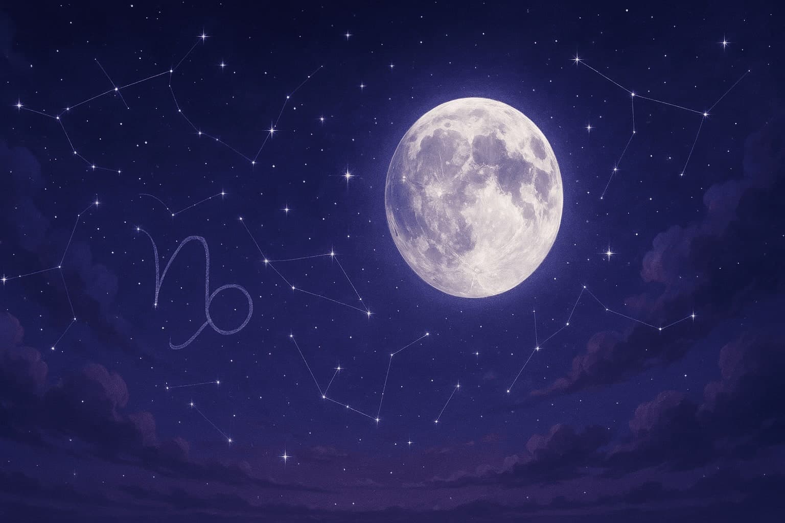 Atmospheric depiction of the Moon pausing mid-orbit with Capricorn glyphs for the March 2027 void of course schedule.