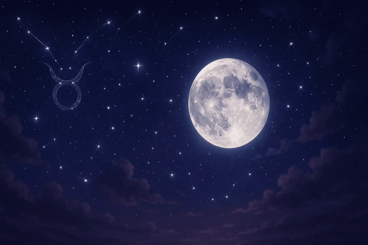 Atmospheric depiction of the Moon pausing mid-orbit with Taurus glyphs for the June 2027 void of course schedule.