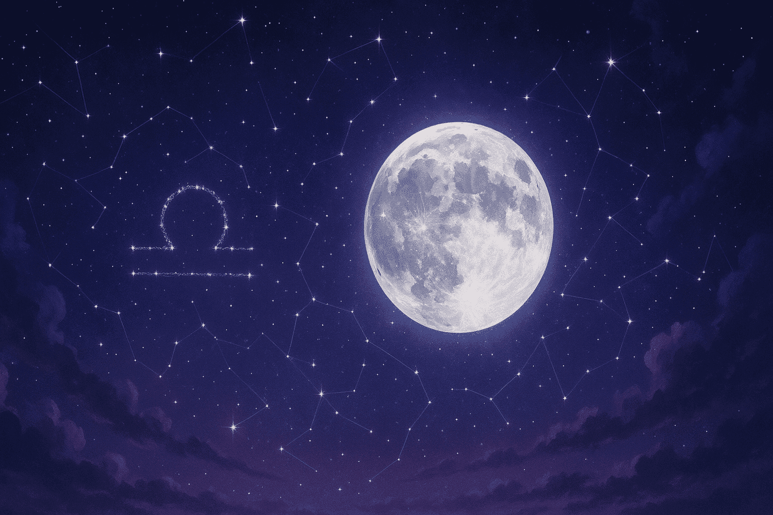 Atmospheric depiction of the Moon pausing mid-orbit with Libra glyphs for the September 2027 void of course schedule.