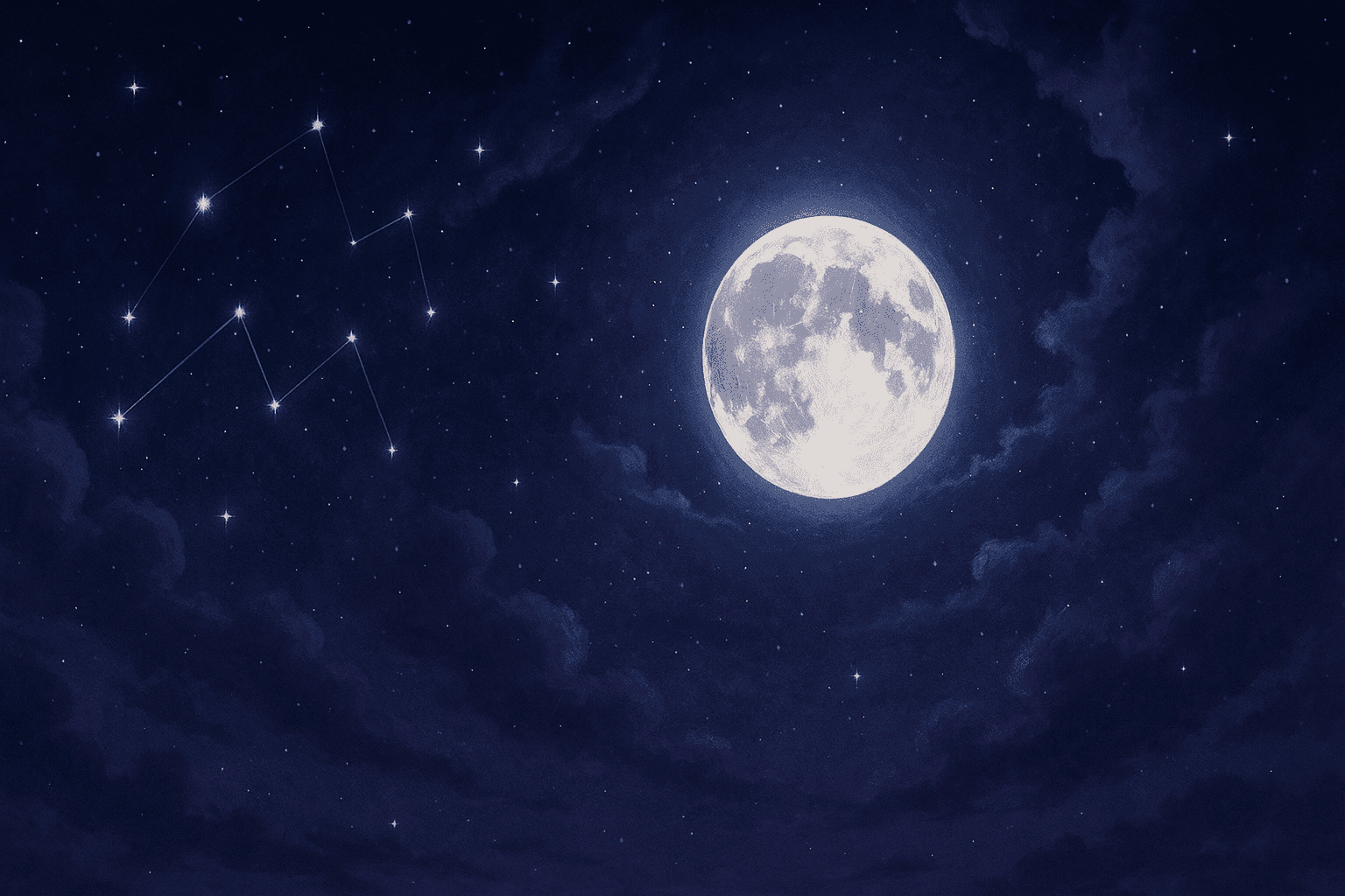 Atmospheric depiction of the Moon pausing mid-orbit with Aquarius glyphs for the December 2027 void of course schedule.