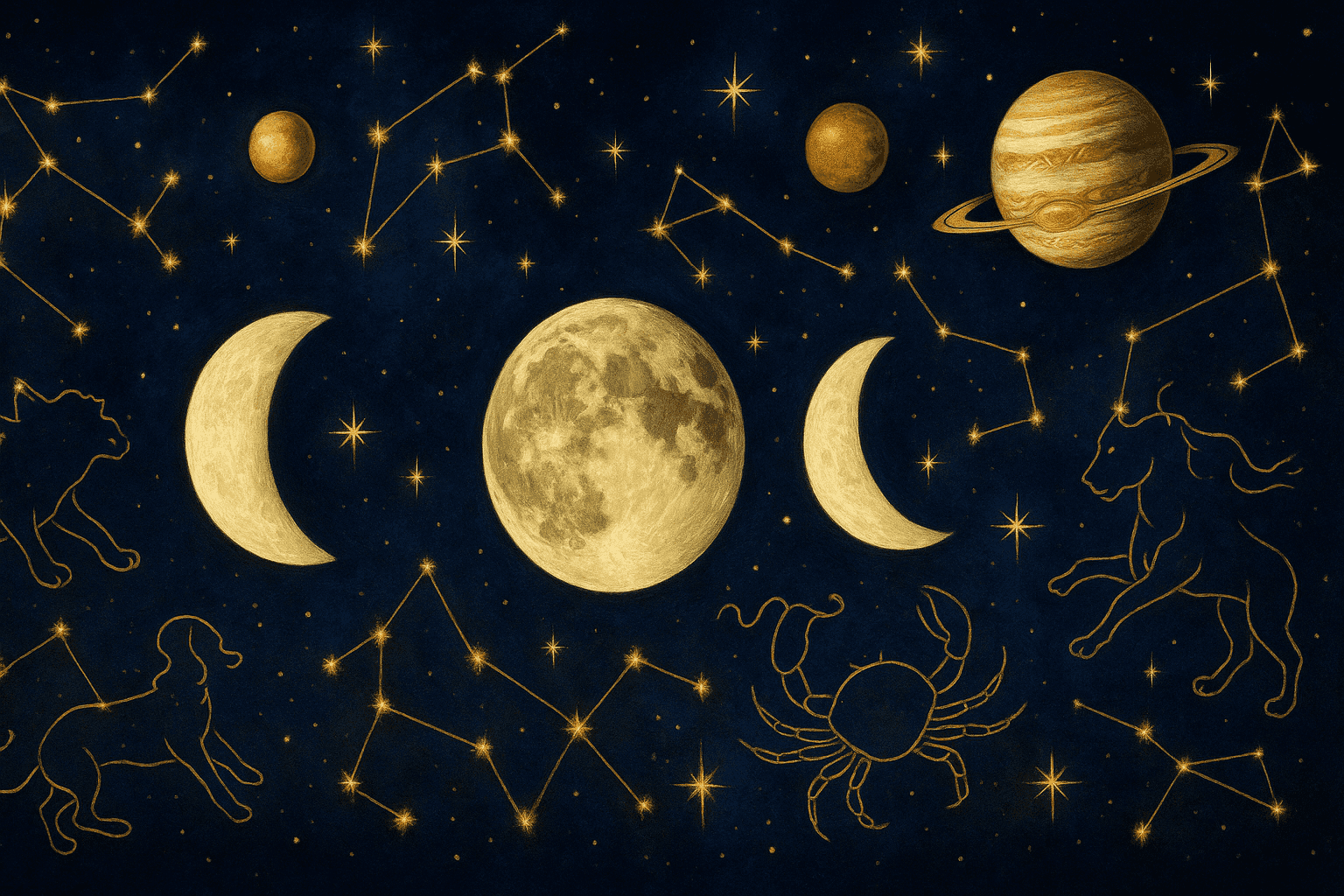 Cosmic depiction for the April 2025 astrology calendar featuring Moon enters Gemini.