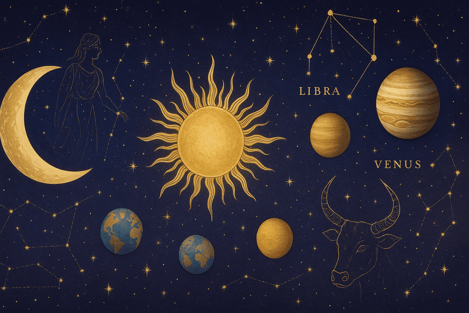 Cosmic depiction for the June 2025 astrology calendar featuring June Solstice.