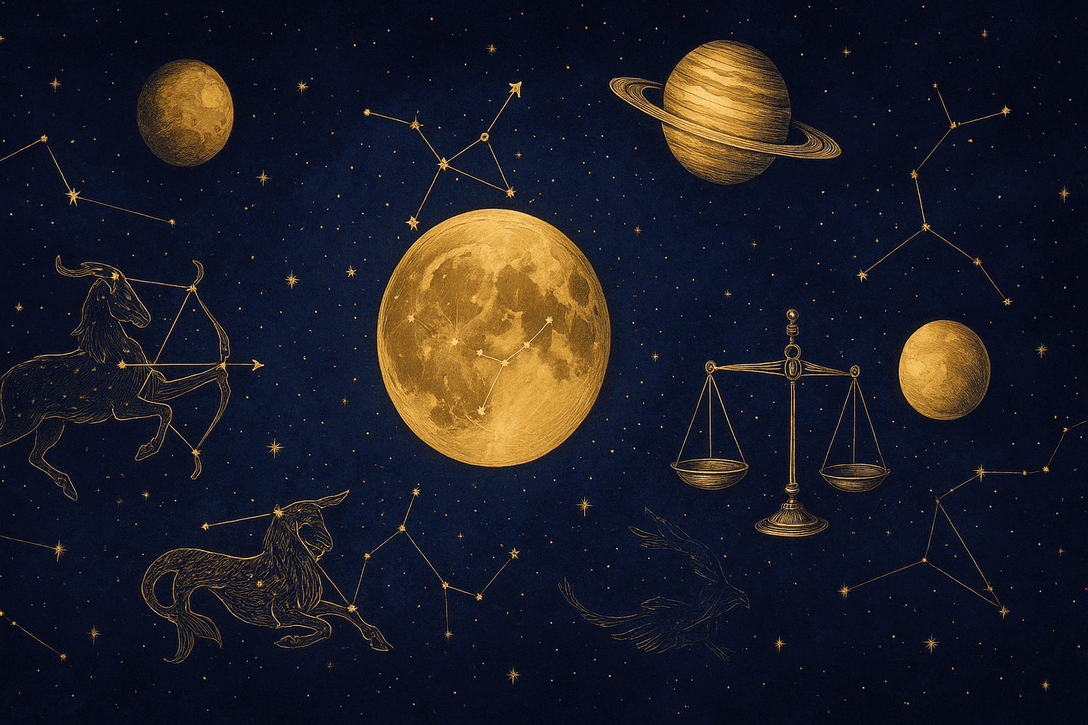 Cosmic depiction for the August 2025 astrology calendar featuring Moon enters Sagittarius.