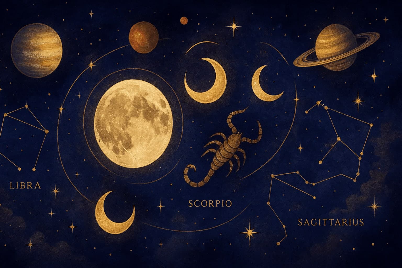 Cosmic depiction for the April 2026 astrology calendar featuring Moon enters Libra.