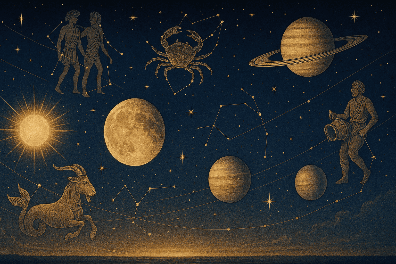 Cosmic depiction for the June 2026 astrology calendar featuring June Solstice.
