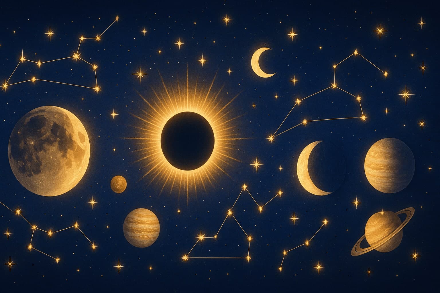Cosmic depiction for the August 2026 astrology calendar featuring Partial Lunar Eclipse in Pisces.