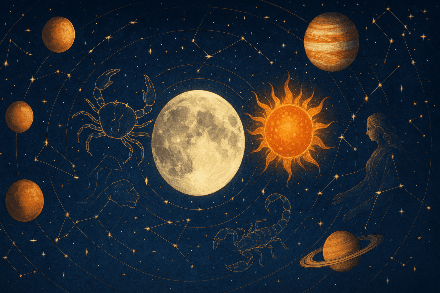 Cosmic depiction for the October 2026 astrology calendar featuring Moon enters Cancer.