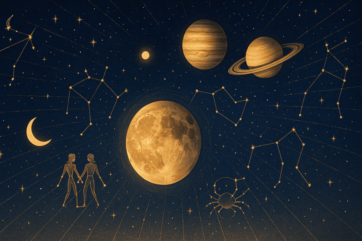 Cosmic depiction for the June 2027 astrology calendar featuring June Solstice.