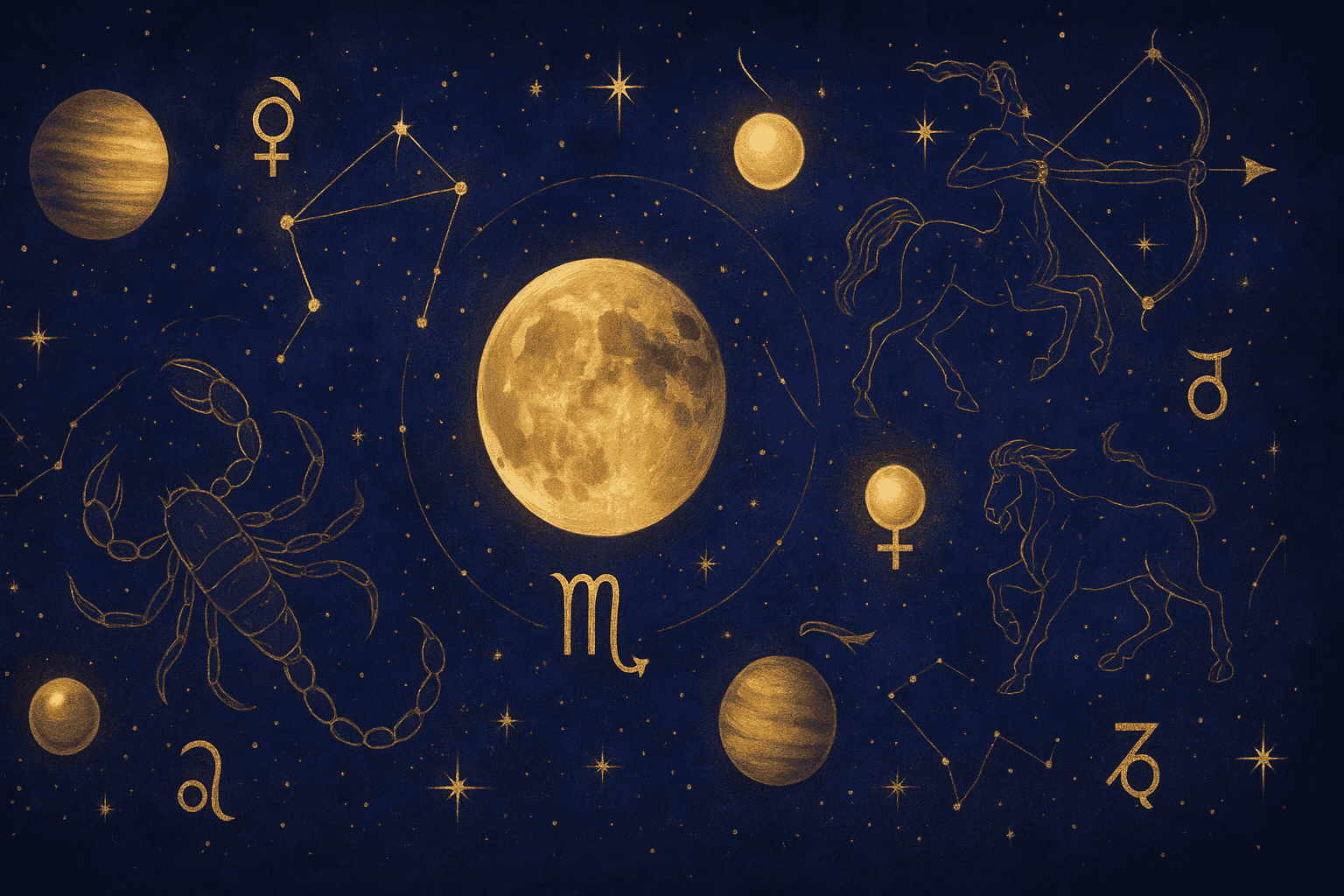Cosmic depiction for the October 2027 astrology calendar featuring Moon enters Scorpio.