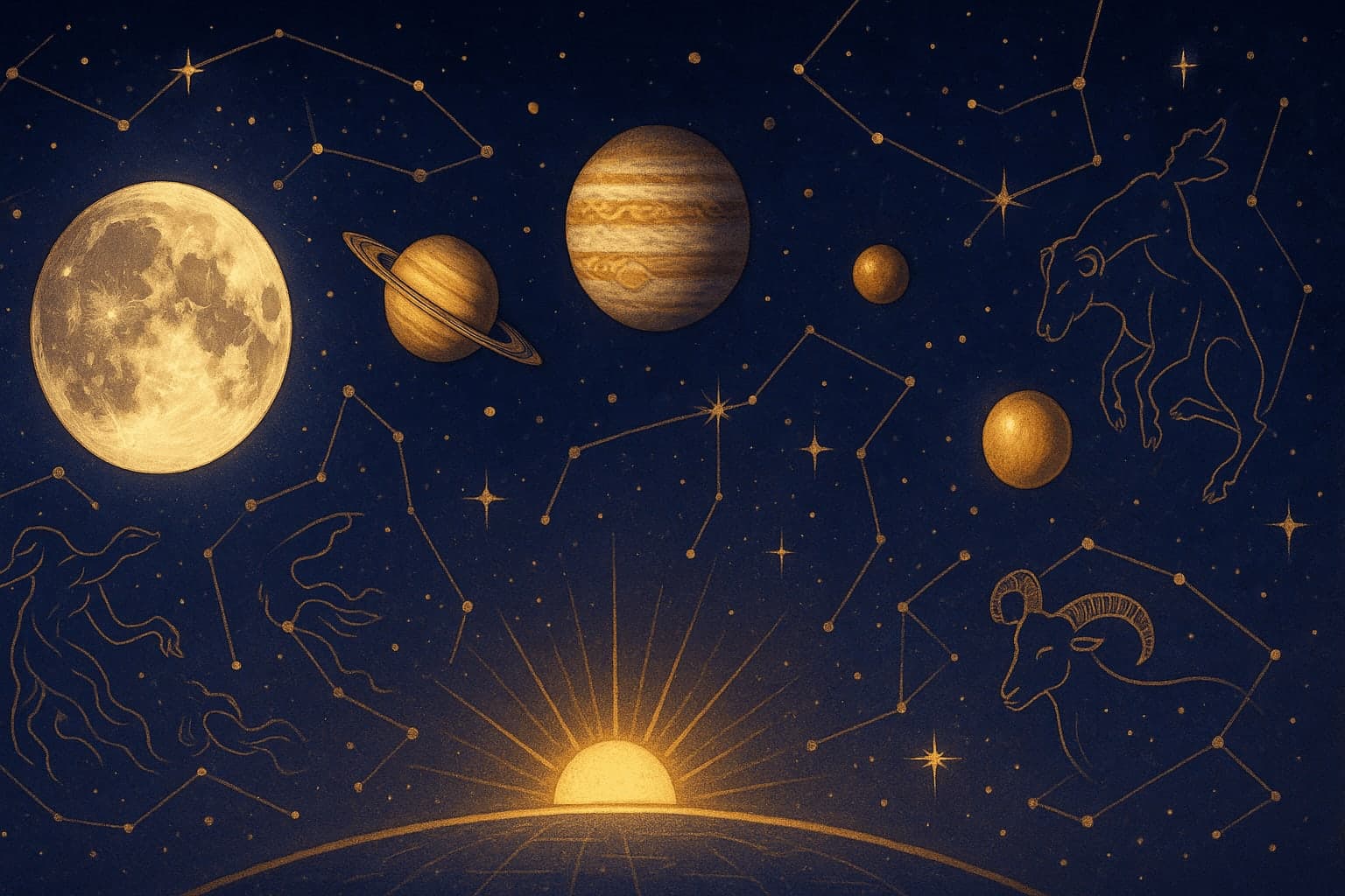 Cosmic depiction for the December 2027 astrology calendar featuring December Solstice.