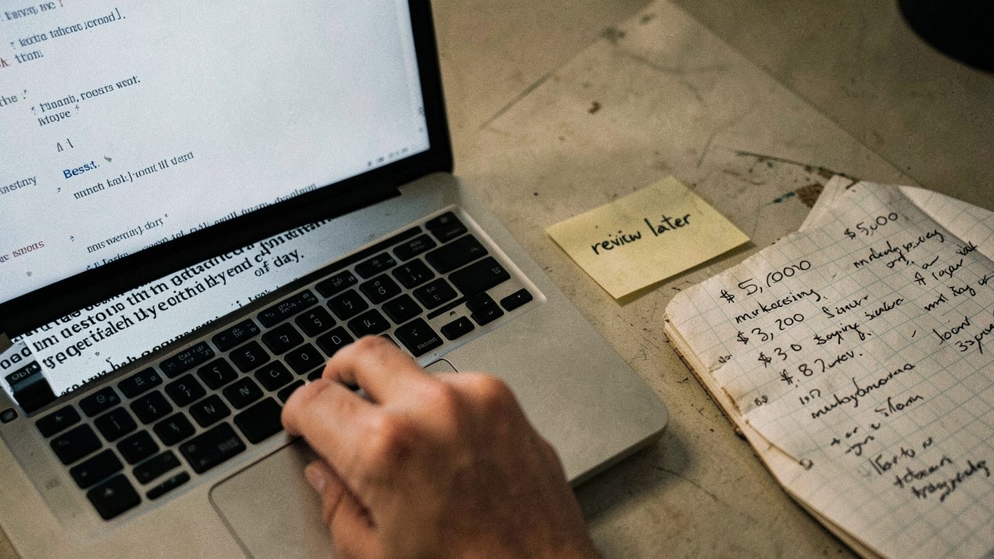 Photo-style image of a delayed reply and budget review on a desk.