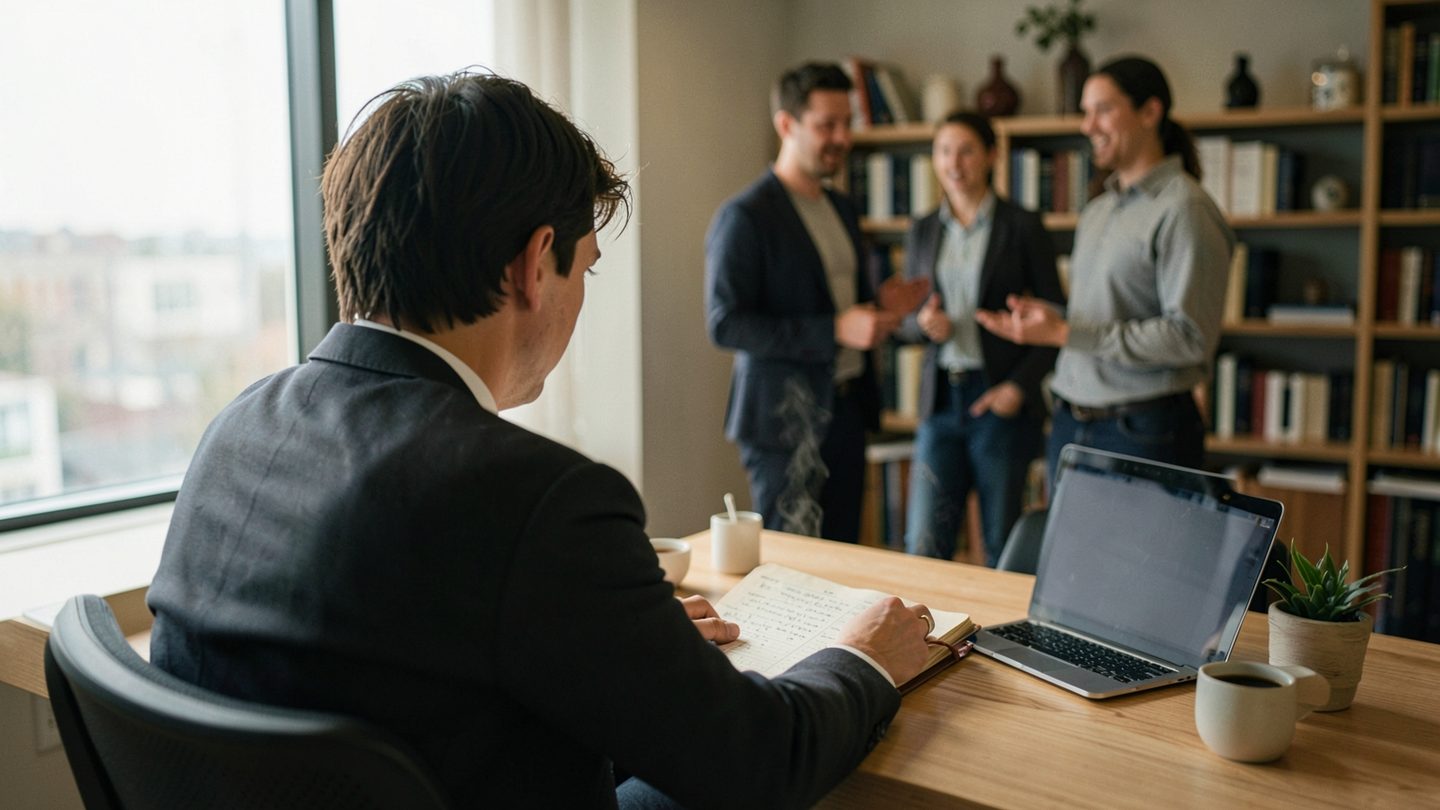 A person weighing private plans against group discussion