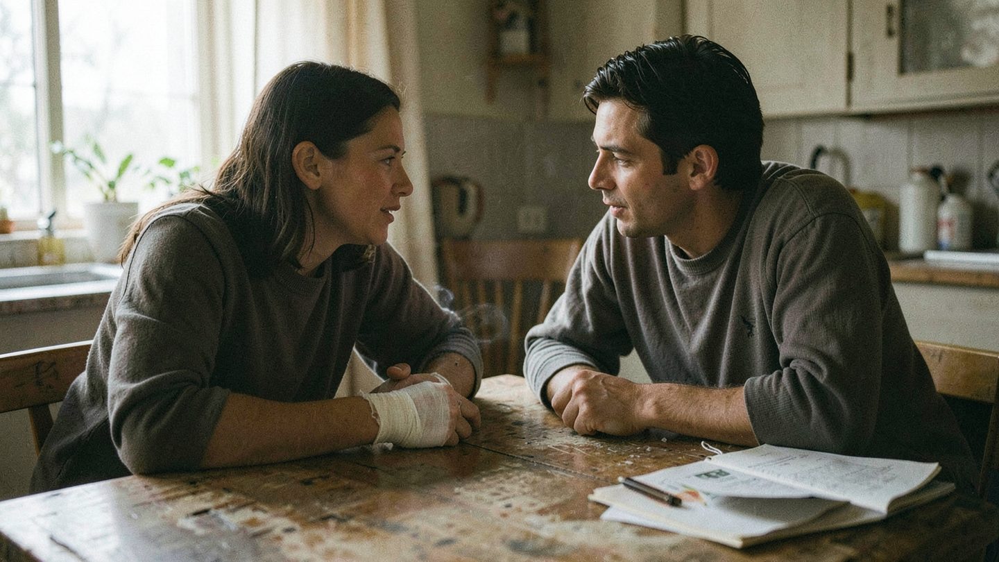 Candid editorial scene of two people in conversation