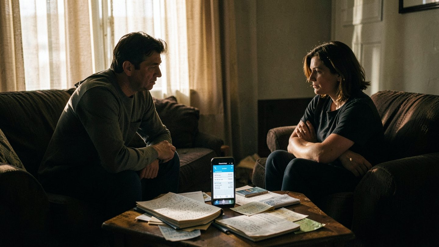 Editorial photo of a candid conversation about shared money and trust