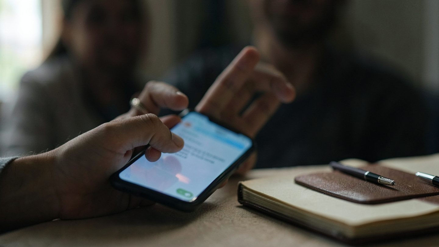 A realistic close-up of an unsent message beside a ring