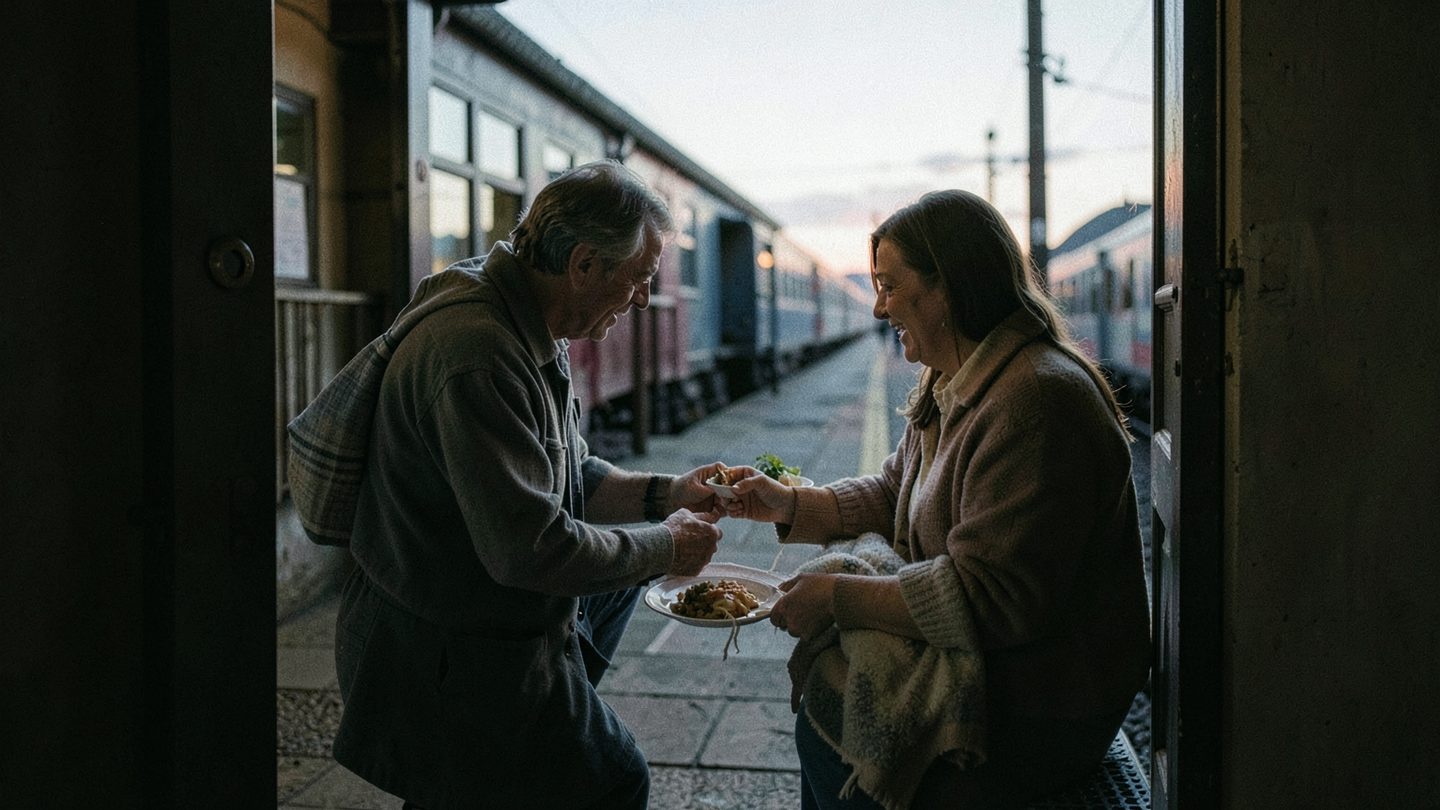 A realistic editorial scene showing quiet caregiving at a life threshold