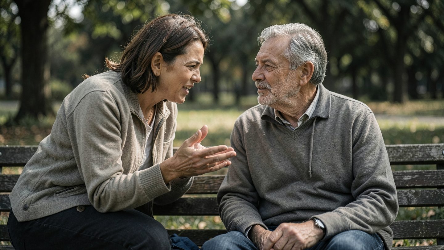 Photographic scene of a candid relationship conversation