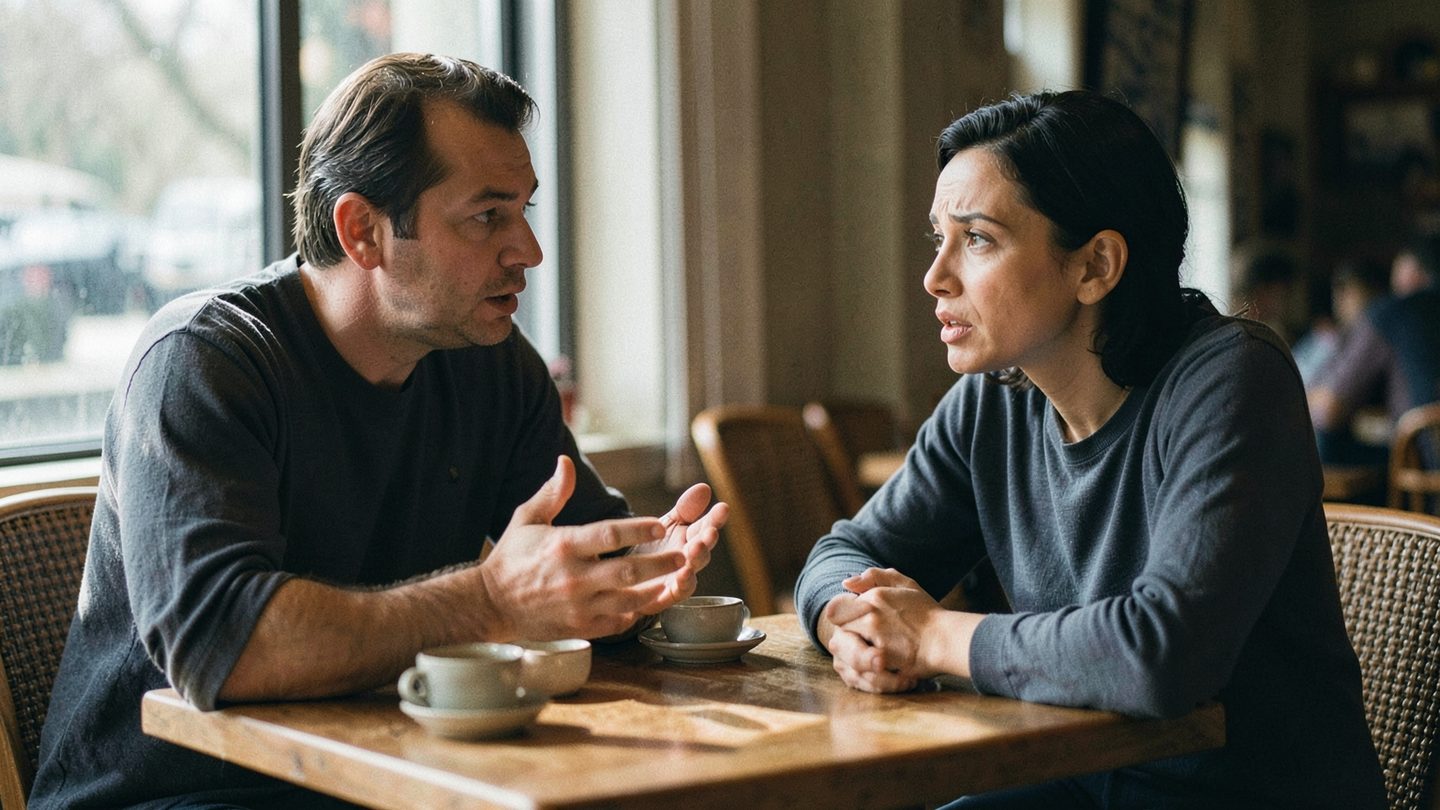 A person setting a boundary in a calm conversation