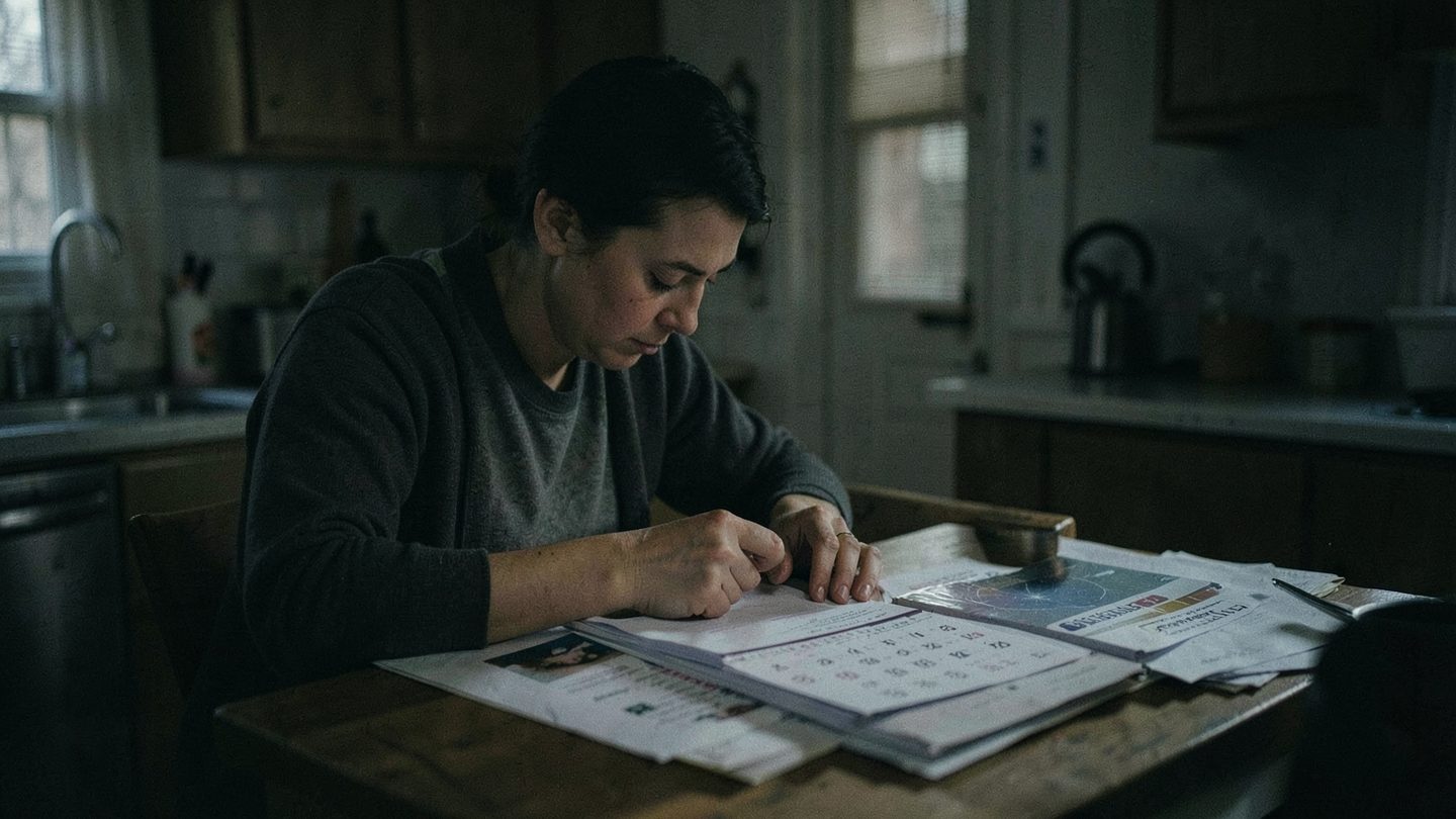 Editorial image of a person calmly preparing papers beside a late-October calendar before Scorpio season