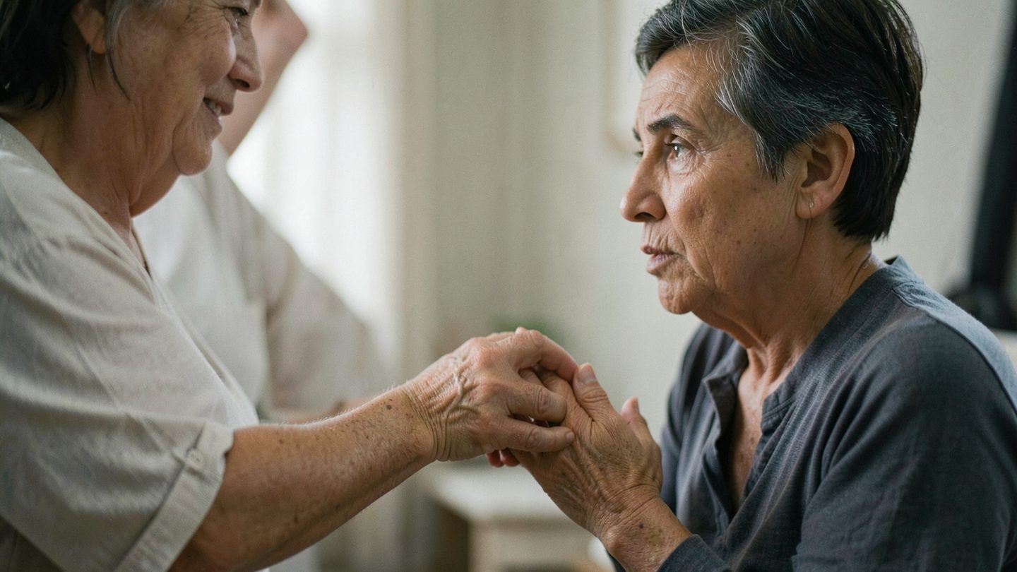 Editorial image of care offered but not easily received