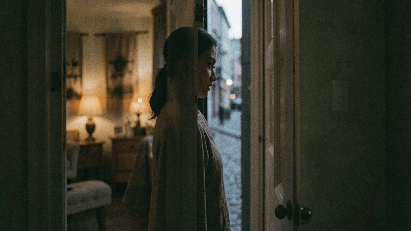 A person standing in a doorway at dusk, suggesting relationship turning points and openness to contact.