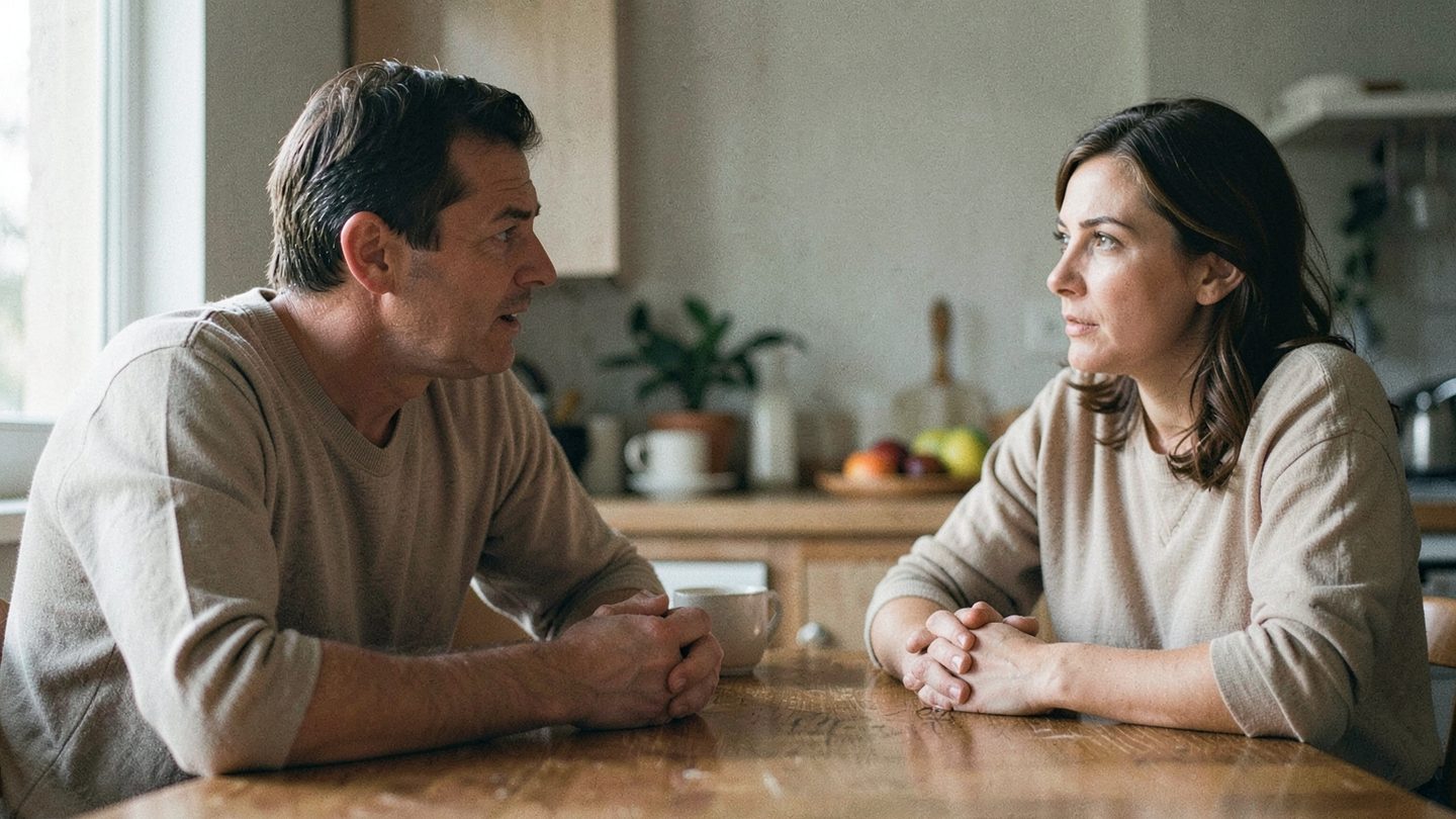 Two people in a candid conversation about relationship balance