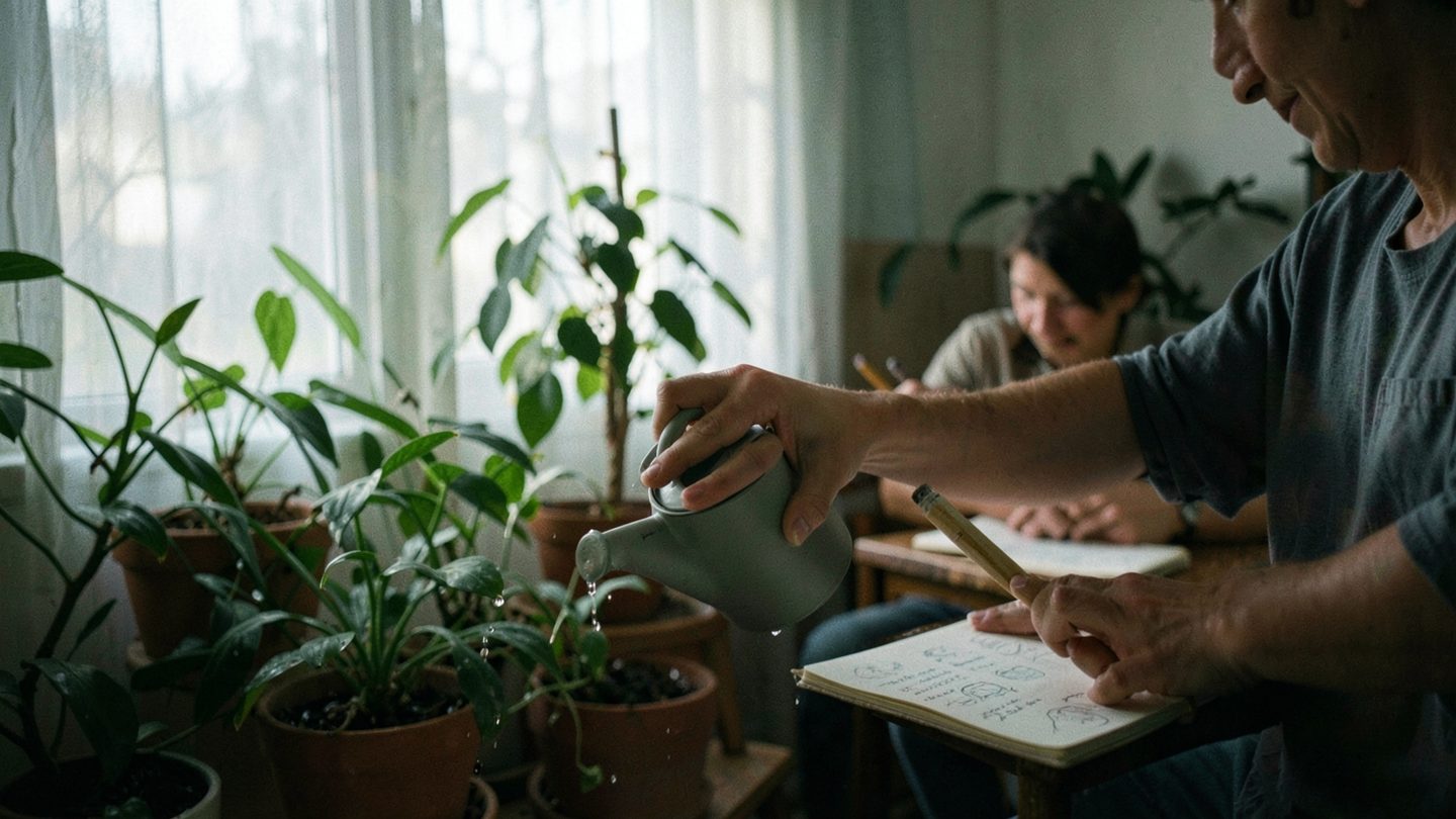 A quiet editorial scene suggesting care, intuition, and soft boundaries.