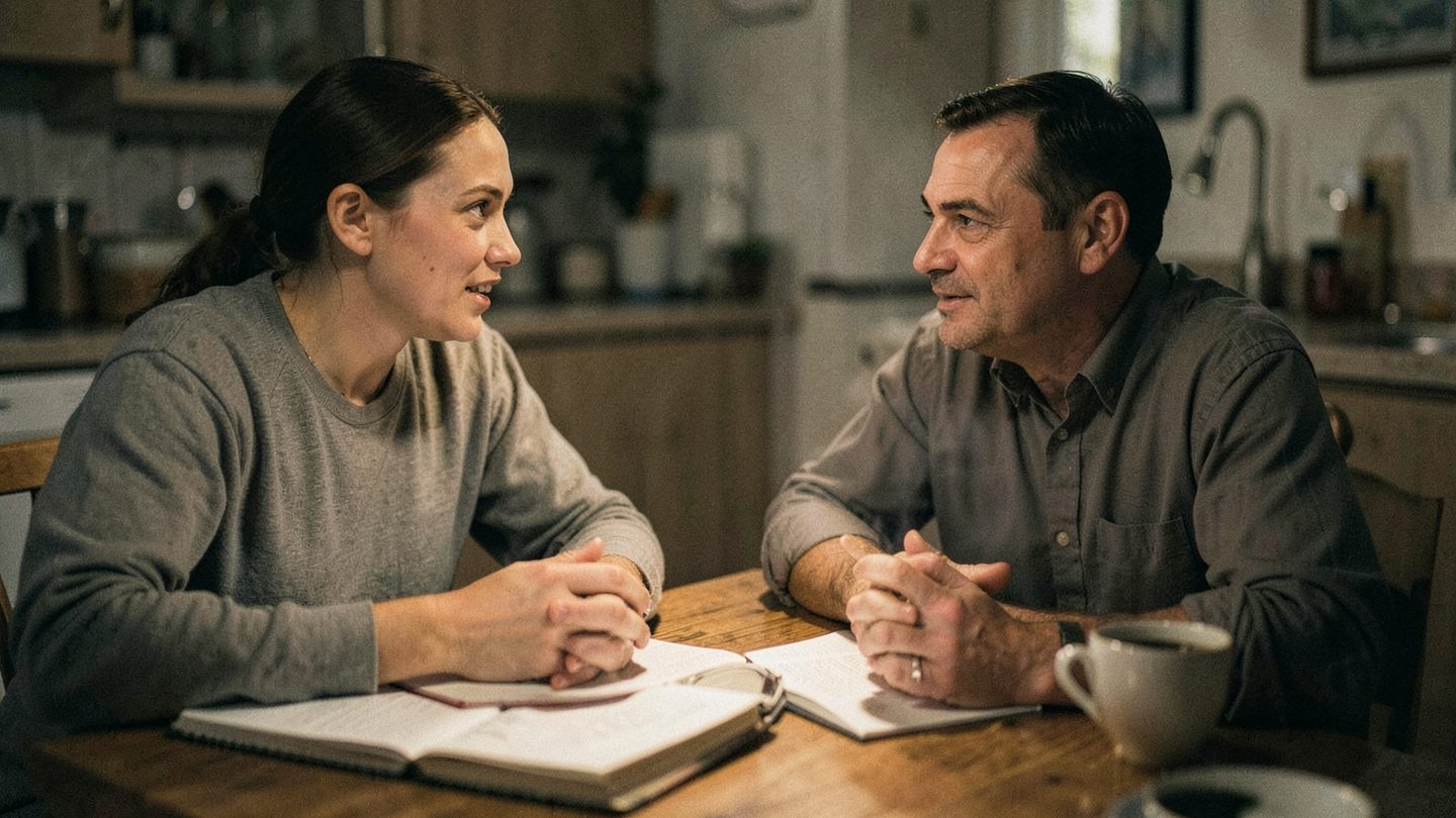Editorial photo of two people in a calm conversation
