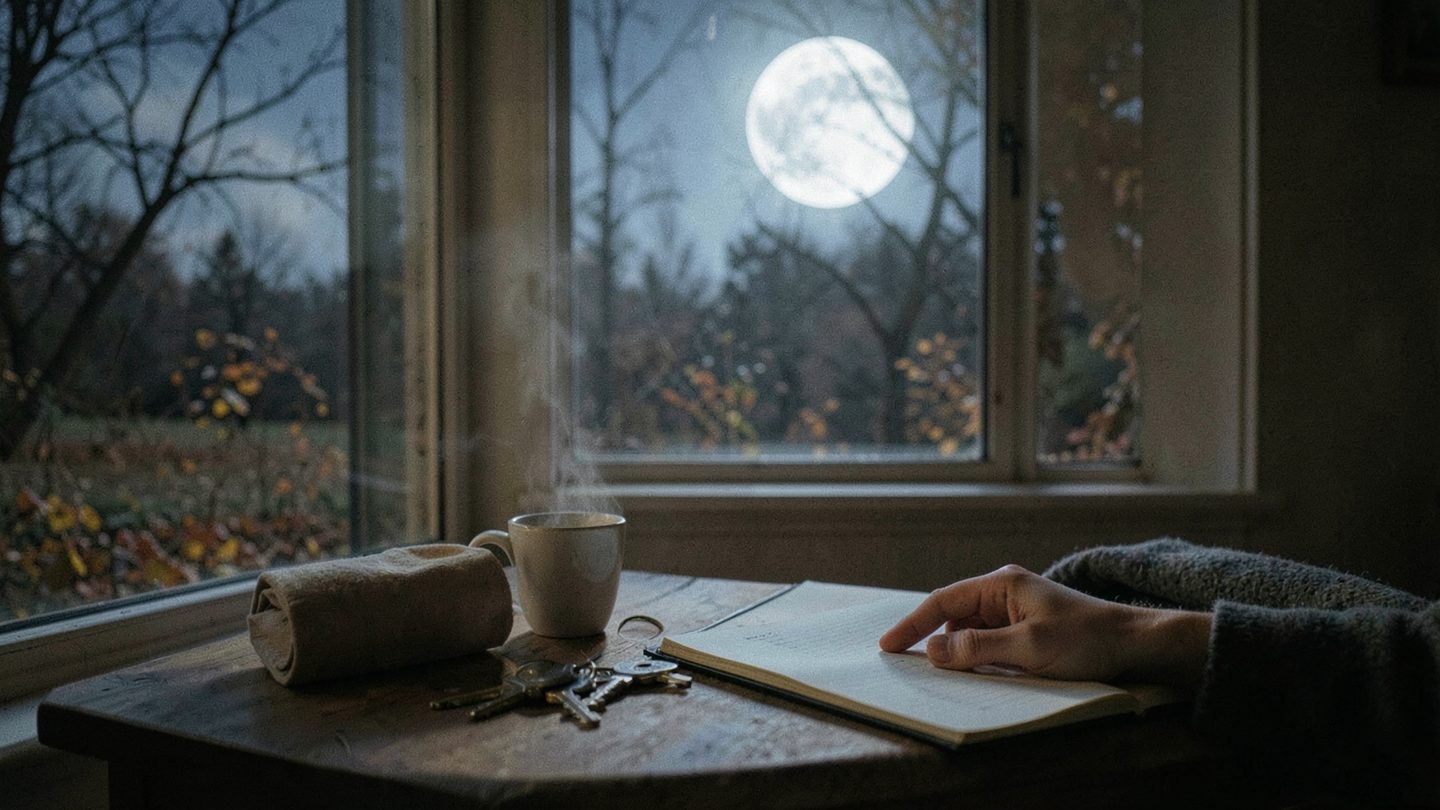 Photographic editorial scene evoking the October 26, 2026 Taurus full moon