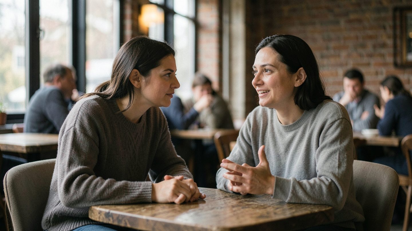 Editorial scene suggesting supportive connection and meaningful encounter