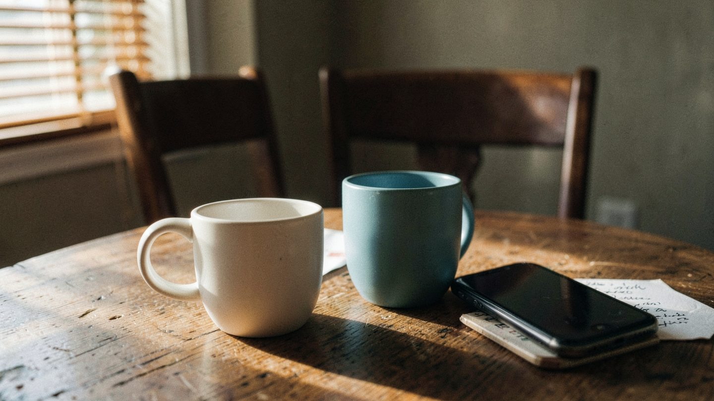 A quiet table scene suggesting an avoided conversation