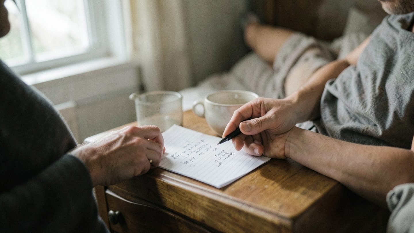 Quiet domestic gesture suggesting care and emotional security