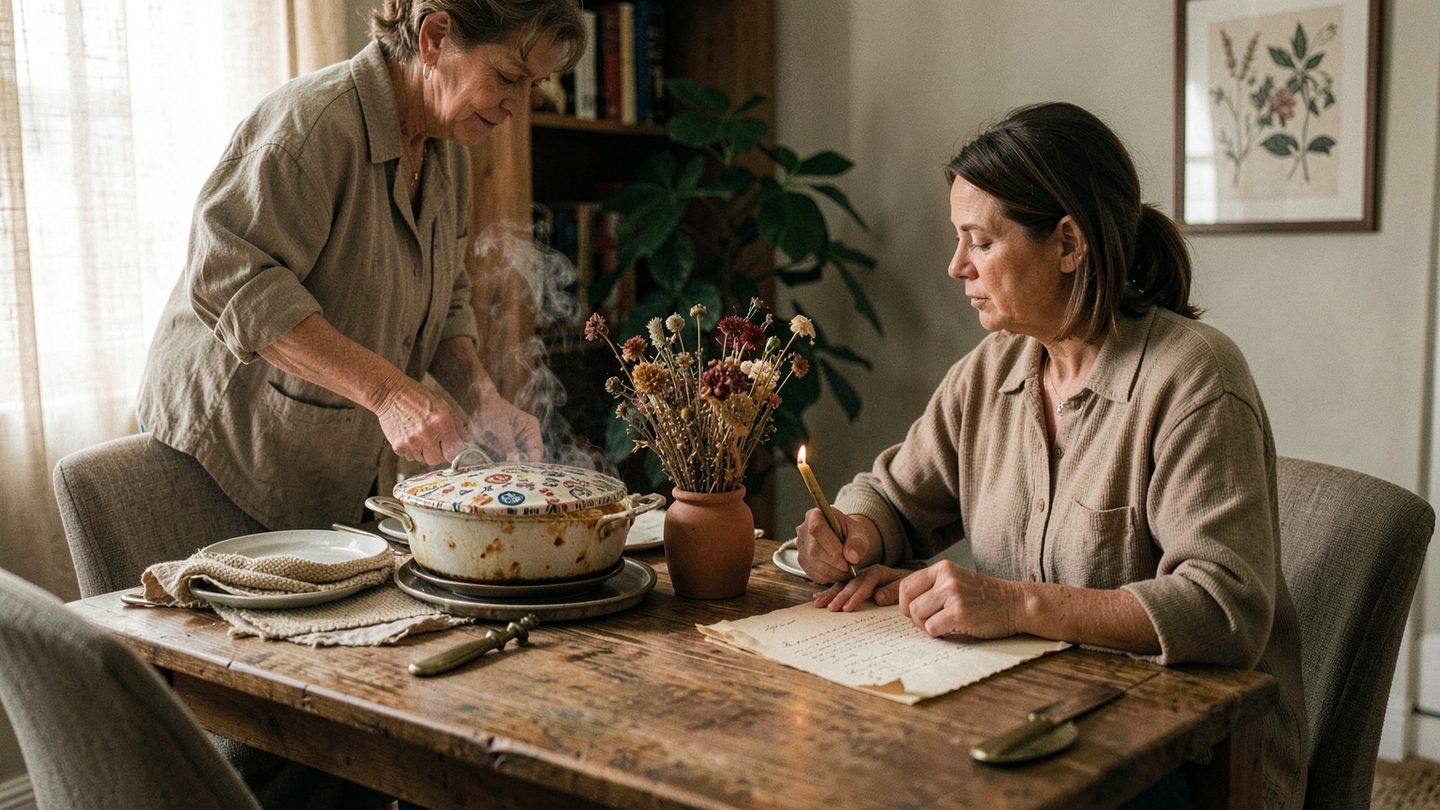 Editorial scene symbolizing the blend of commitment and nurturing in Juno conjunct Ceres