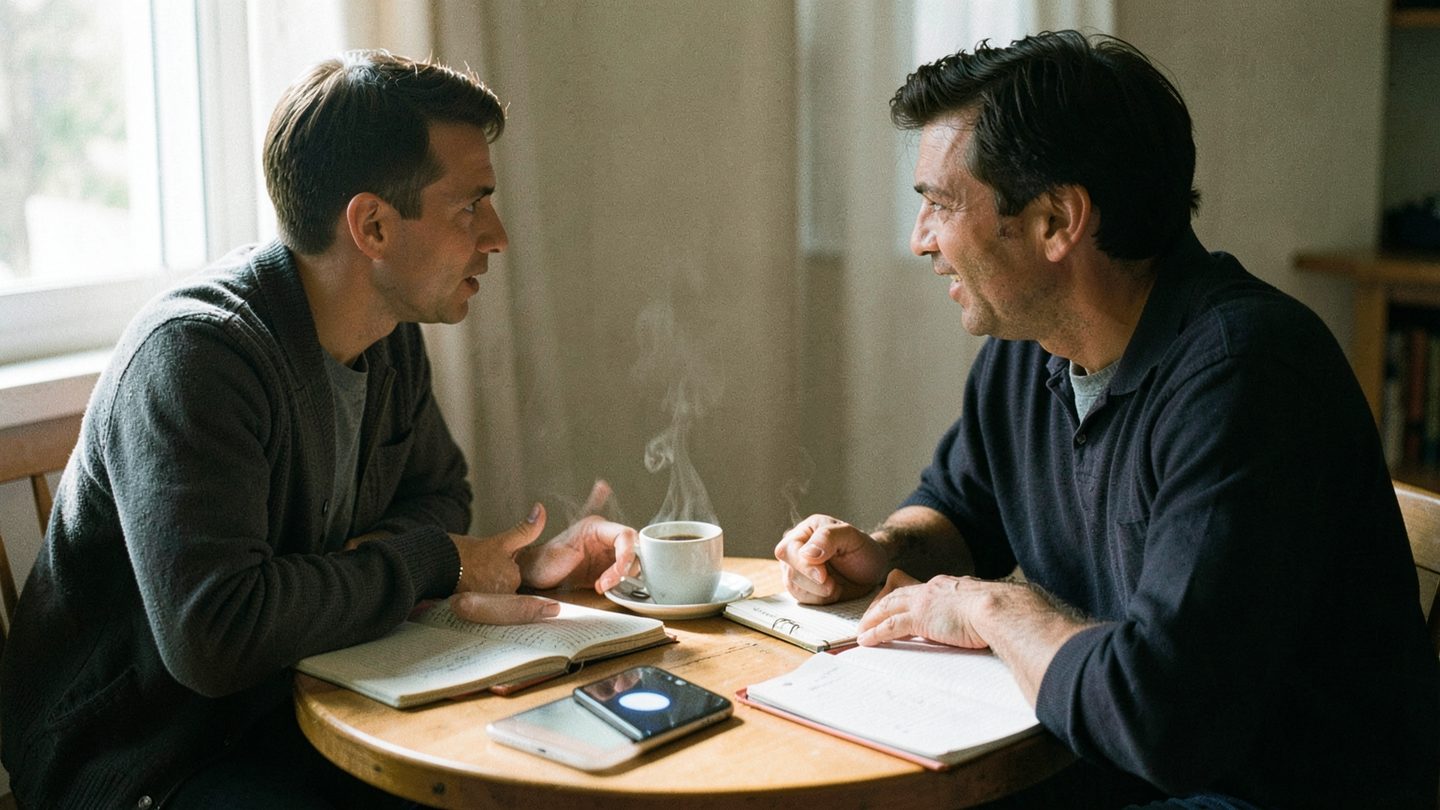 A candid couple conversation illustrating Aries and Gemini communication