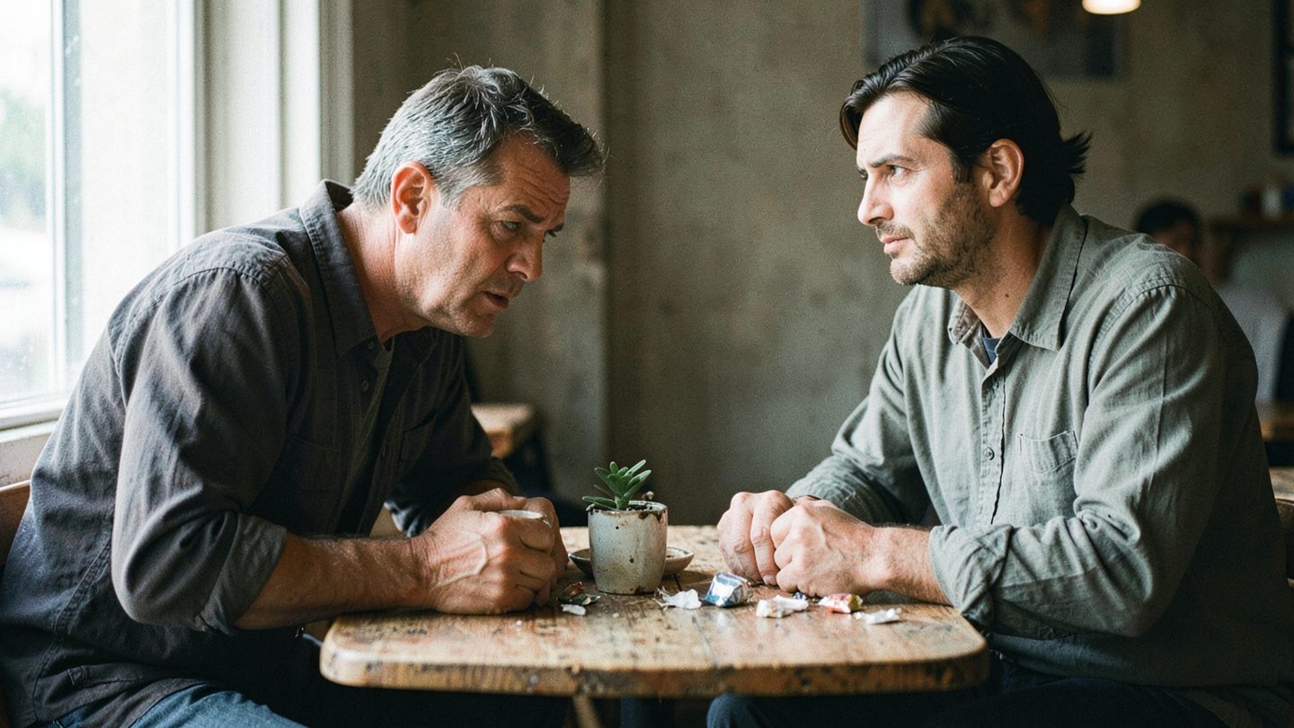 Editorial scene of a difficult conversation beginning