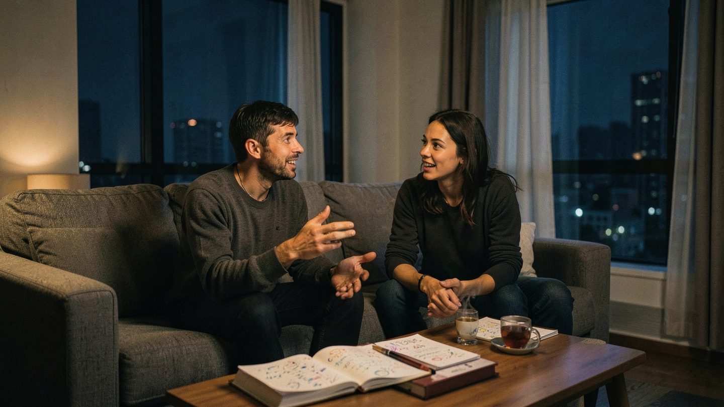 A candid editorial scene suggesting Gemini and Aquarius compatibility