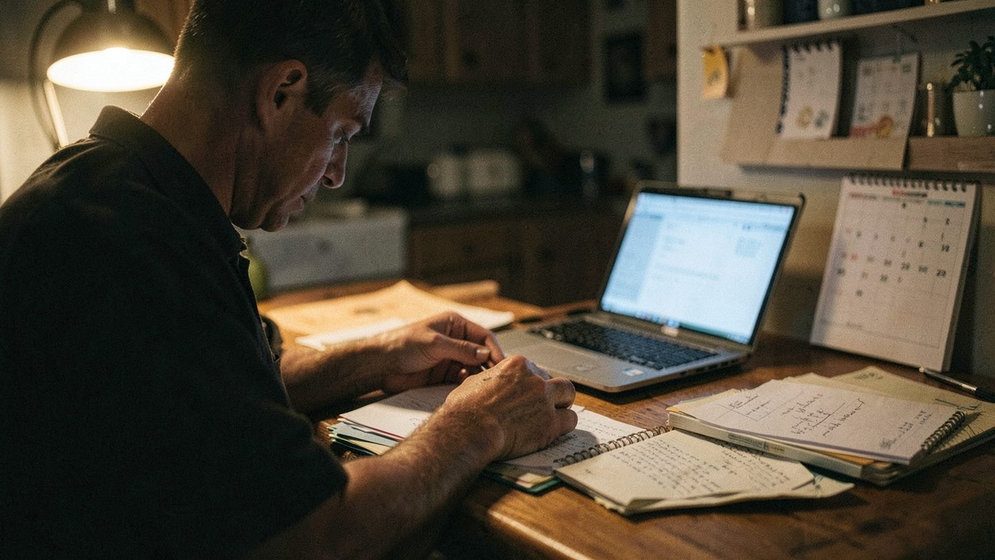 Editorial scene of someone organizing tasks before late-October deadlines