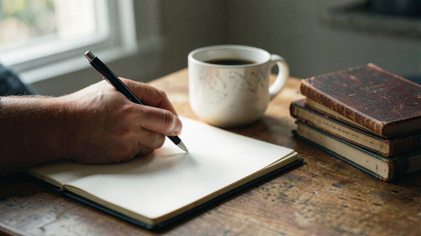 Notebook and books in a calm mentoring scene