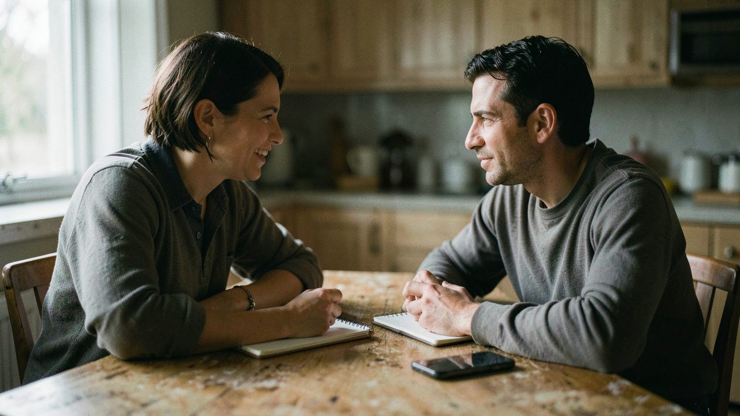Editorial scene suggesting tension between commitment and affection in a relationship