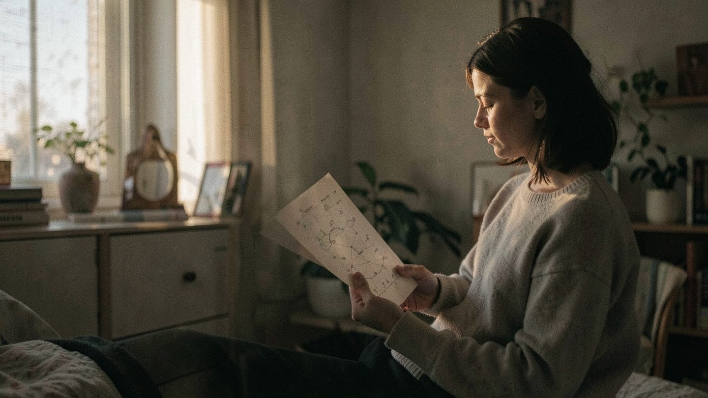 Photographic editorial scene suggesting an Ascendant conjunct Vertex astrology reading